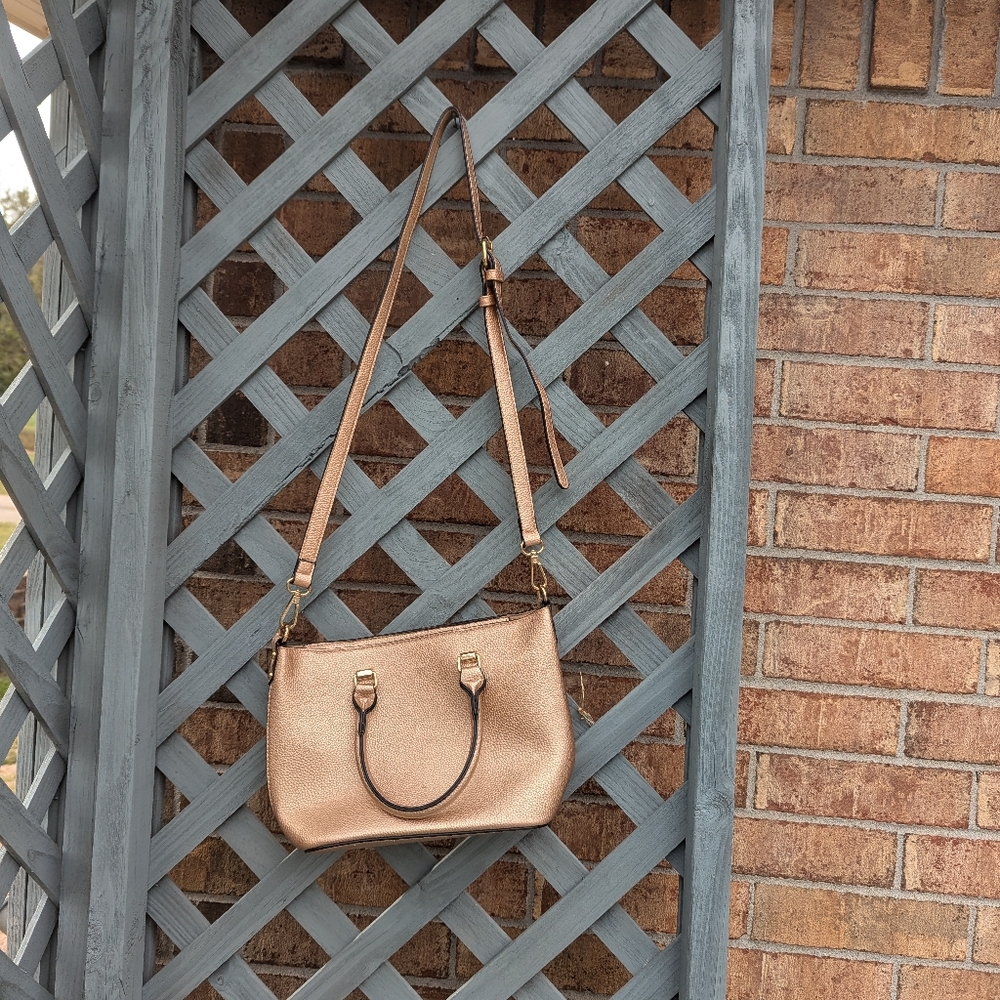 small Gold Shoulder Bag with adjustable crossbody strap